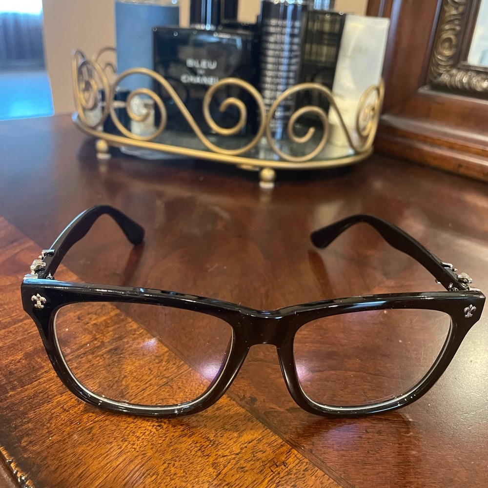 Black Square Glasses with Silver Accents